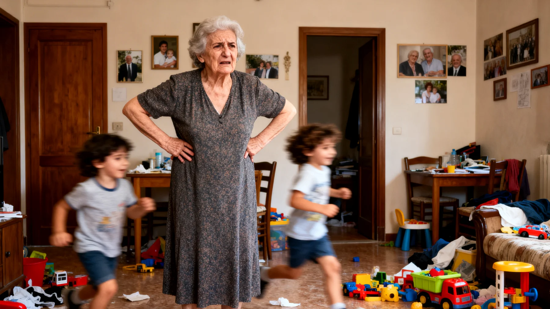 Nonna che non riesce a stabilire regole e confini con i nipoti bambini per paura di perdere il loro affetto, creando situazioni di caos e capricci continui"